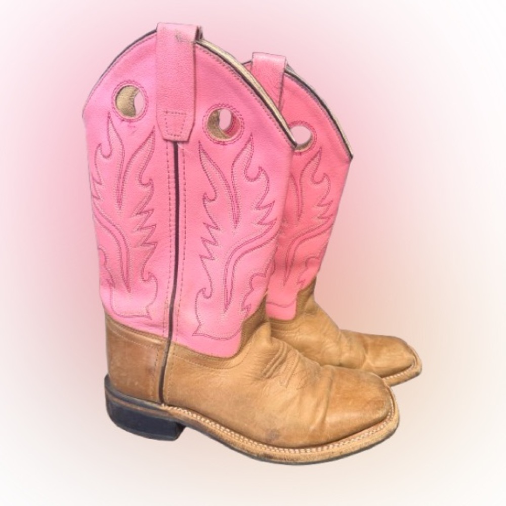 Old West Youth Leather Western Boots• Pink & Tan-Size 3.5 Youth Girls - Picture 4 of 6